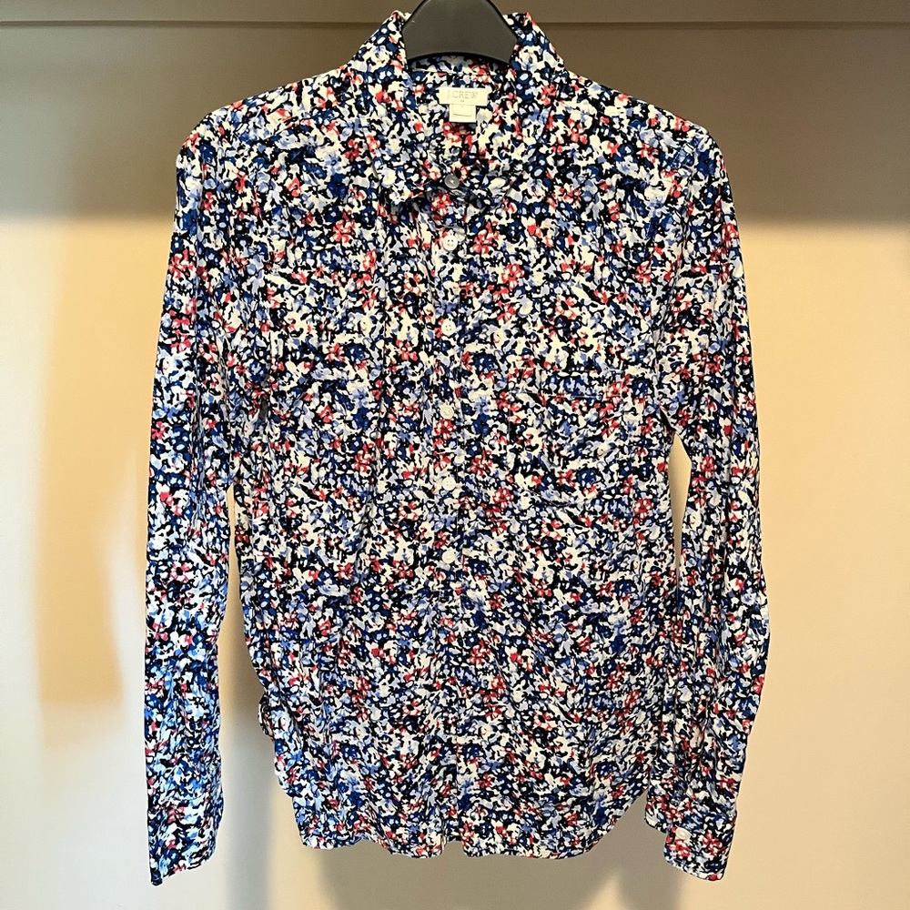 J. Crew Floral Button Down Shirt - Blue, Red, White